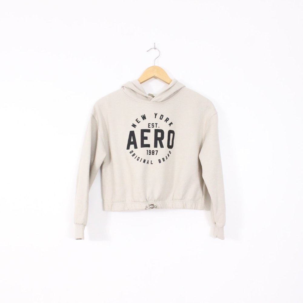 *Aeropostale Girls Beige Cropped Drawstring Hoodie